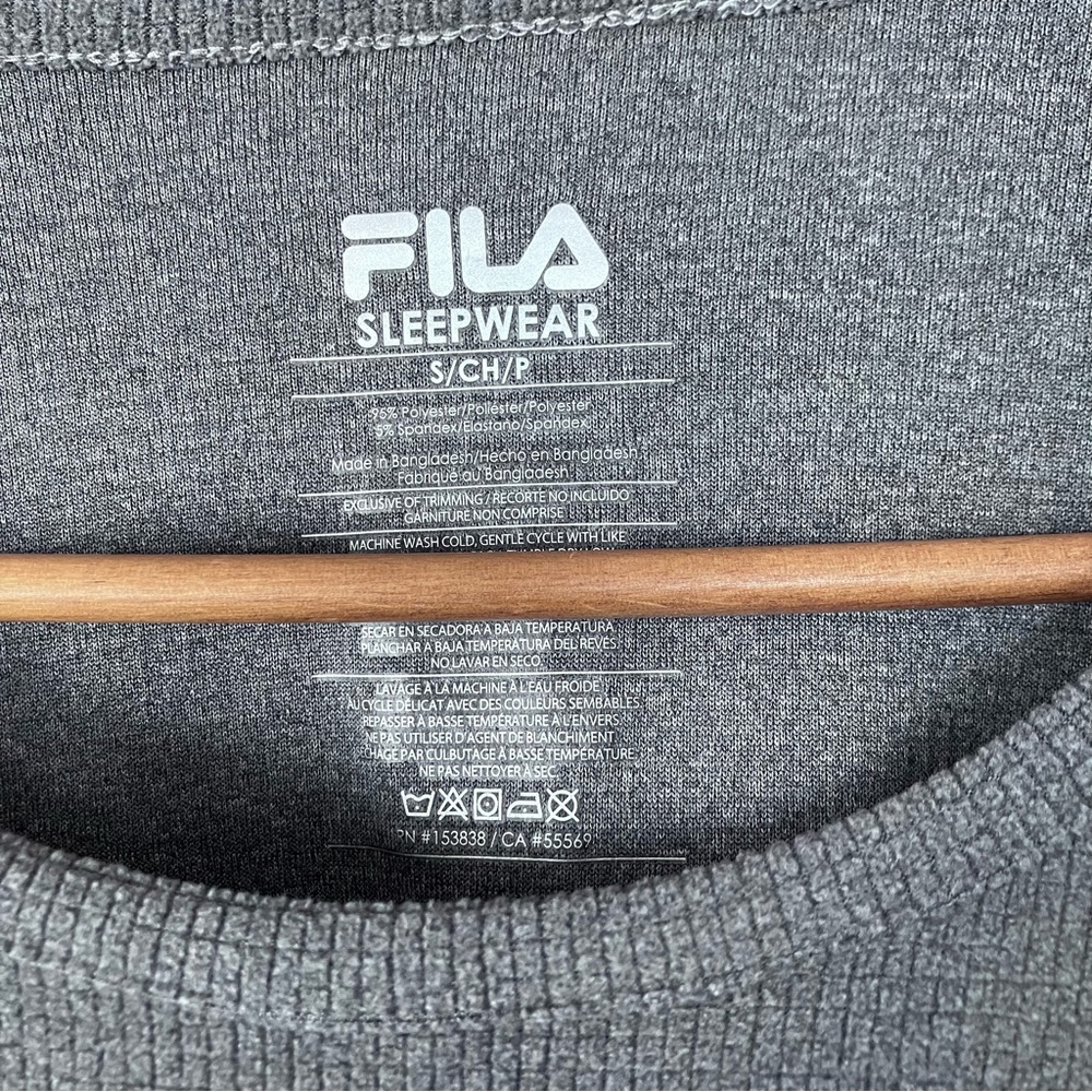 Fila Gray Waffle Knit Long Sleeve Crop Top Sleepwear Pyjama Shirt Women’s Small - Picture 2 of 10